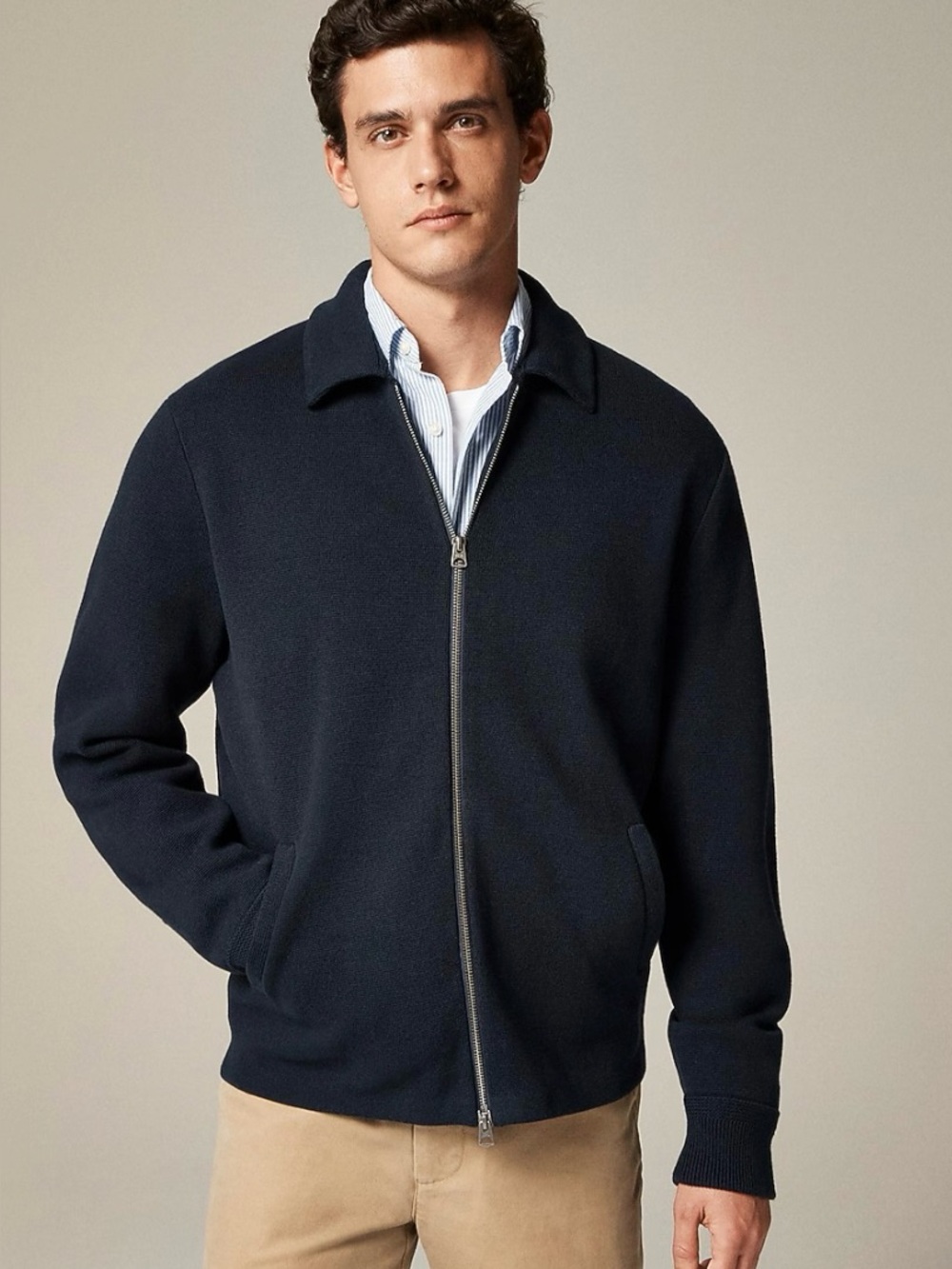 J. CREW Cotton milano-stitch coach's sweater-jacket in Deep Indigo Size M CG333